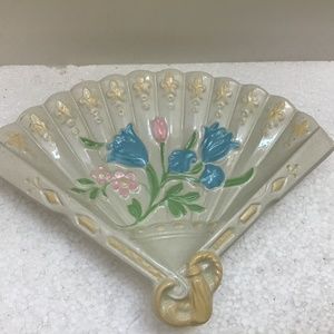 Vintage Handmade Painted Ceramic Fan Signed dated 1974 Home Decoration